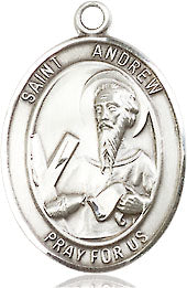 Extel Medium Oval Pewter St. Andrew the Apostle Pendant with 18" chain, Made in USA