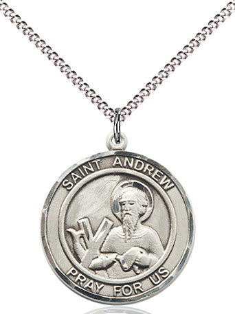 Extel Medium Round Pewter St. Andrew the Apostle Medal Pendant Necklace with 18" Chain, Made in USA