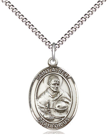 Extel Medium Oval Pewter St. Albert the Great Pendant with 18" chain, Made in USA