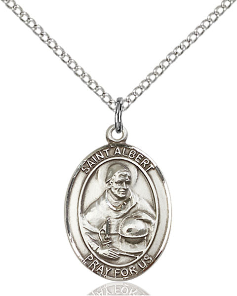 Extel Medium Oval Sterling Silver St. Albert the Great Pendant with 18" chain, Made in USA