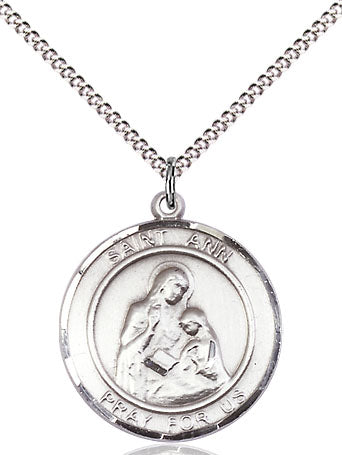 Extel Medium Round Pewter St. Ann Medal Pendant Necklace with 18" Chain, Made in USA