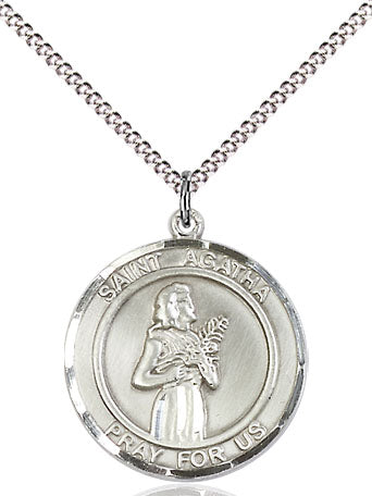 Extel Medium Round Pewter St. Agatha Medal Pendant Necklace with 18" Chain, Made in USA