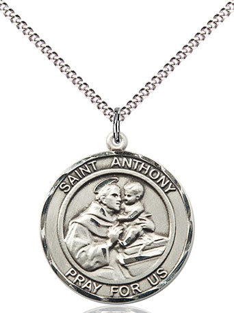 Extel Medium Round Pewter St. Anthony Medal Pendant Necklace with 18" Chain, Made in USA