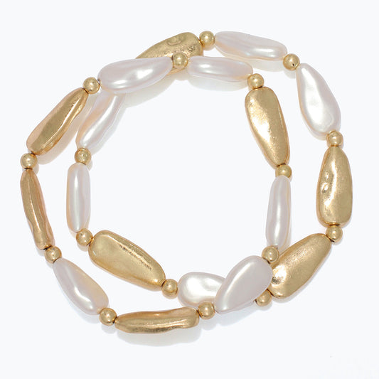 Polished Gold Bracelet With Single Pearl Bead For Everyday