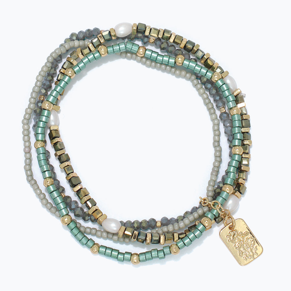 Soft Green Gold Bead Bracelet Minimalist Delicate Chic