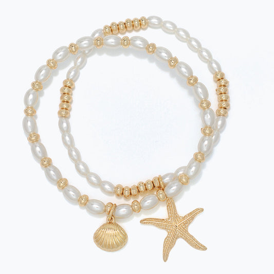 Delicate Starfish Shell Pearl Bracelet Coastal Chic