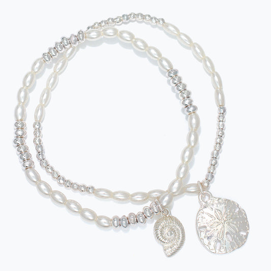 Sterling Silver Sand Dollar Bracelet With Freshwater Pearl