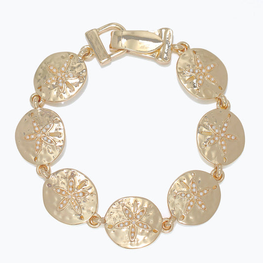 Gold Sand Dollar Bracelet With Pearls Coastal Elegance