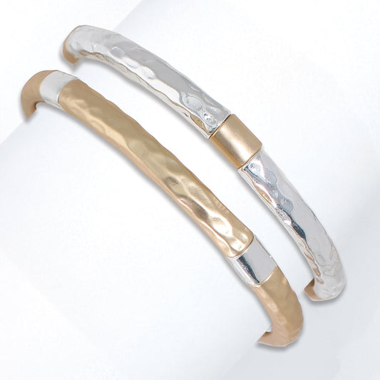 Hammered Artisan Bracelet Set Of 2 Stackable Bracelets