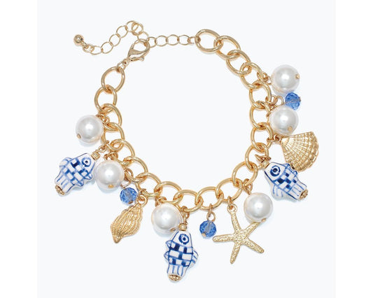 Bracelet-Painted Fish w Gold Sealif