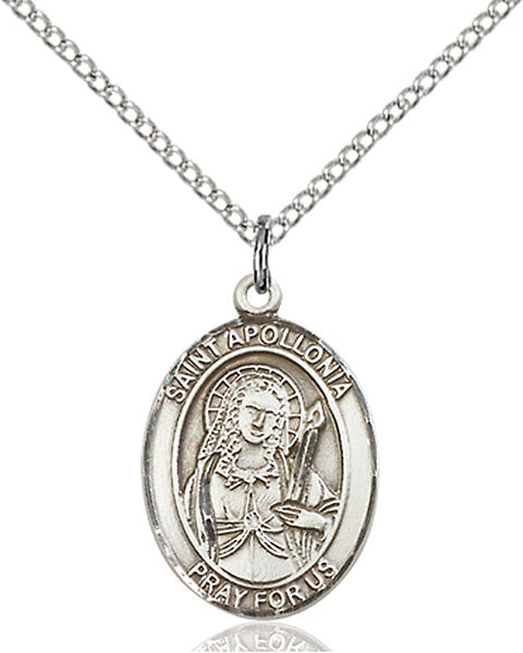 Extel Medium Oval Sterling Silver St. Apollonia Pendant with 18" chain, Made in USA