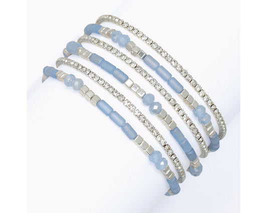 Bracelet-6 Strands Blue and Crystal