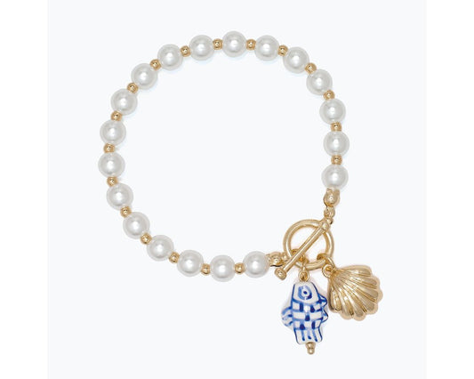 Bracelet-Hand Painted Fish on Pearl