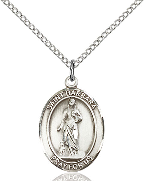 Extel Medium Oval Sterling Silver St. Barbara Pendant with 18" chain, Made in USA