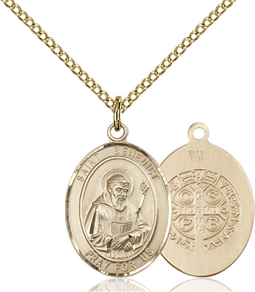 Extel Medium Oval  14kt Gold Filled St. Benedict Pendant with 18" chain, Made in USA
