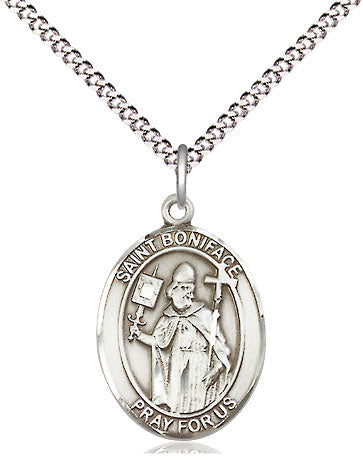 Extel Medium Oval Pewter St. Boniface Pendant with 18" chain, Made in USA