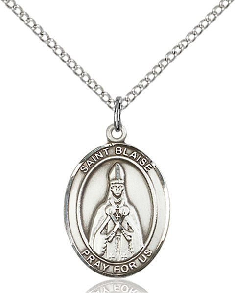 Extel Medium Oval Sterling Silver St. Blaise Pendant with 18" chain, Made in USA