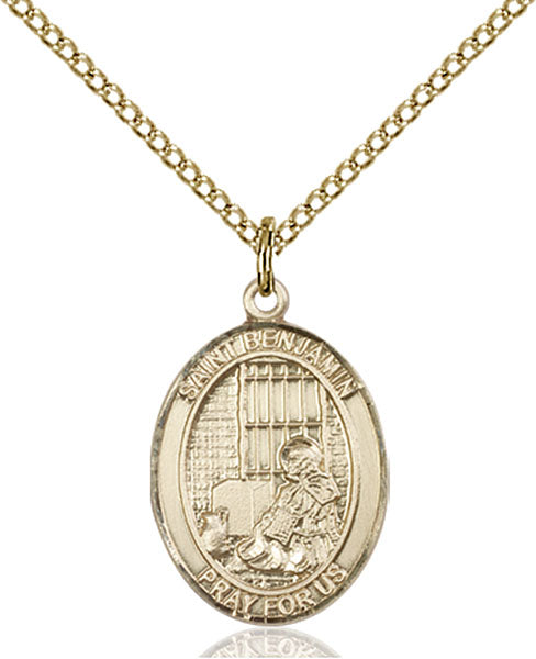 Extel Medium Oval  14kt Gold Filled St. Benjamin Pendant with 18" chain, Made in USA