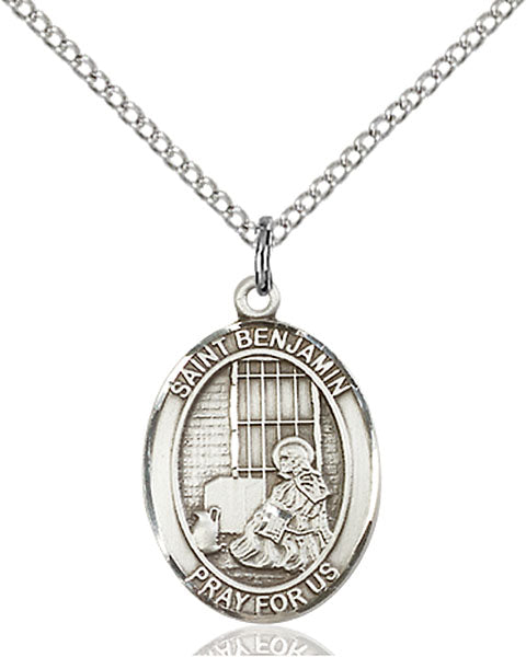 Extel Medium Oval Sterling Silver St. Benjamin Pendant with 18" chain, Made in USA