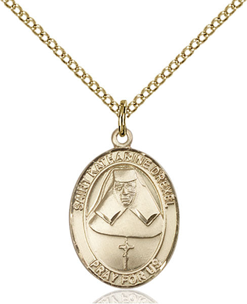 Extel Medium Oval  14kt Gold Filled St. Katharine Drexel Pendant with 18" chain, Made in USA