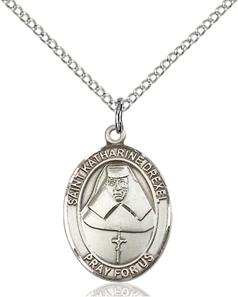 Extel Medium Oval Sterling Silver St. Katharine Drexel Pendant with 18" chain, Made in USA