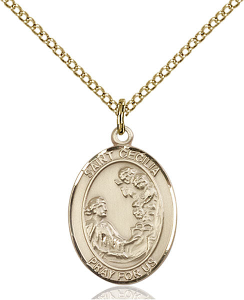 Extel Medium Oval  14kt Gold Filled St. Cecilia Pendant with 18" chain, Made in USA