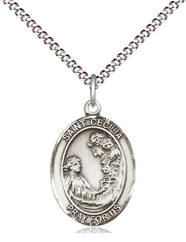 Extel Medium Oval Pewter St. Cecilia Pendant with 18" chain, Made in USA