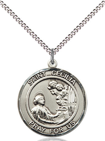 Extel Medium Round Pewter St. Cecilia Medal Pendant Necklace with 18" Chain, Made in USA