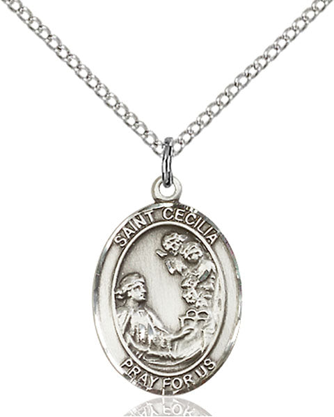 Extel Medium Oval Sterling Silver St. Cecilia Pendant with 18" chain, Made in USA