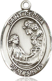Extel Medium Oval Sterling Silver St. Cecilia Pendant with 18" chain, Made in USA