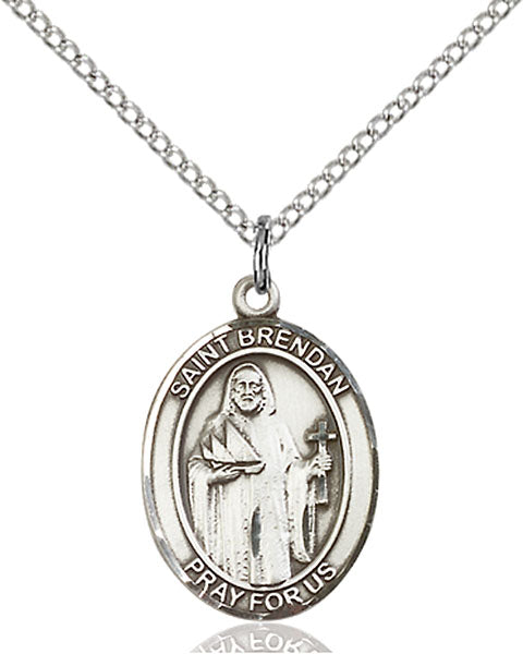 Extel Medium Oval Sterling Silver St. Brendan the Navigator Pendant with 18" chain, Made in USA