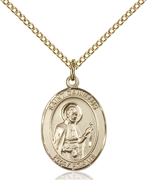 Extel Medium Oval  14kt Gold Filled St. Camillus of Lellis Pendant with 18" chain, Made in USA