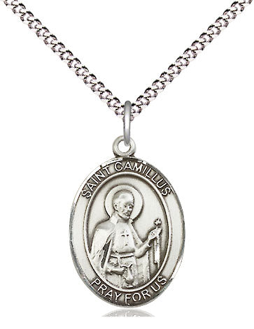 Extel Medium Oval Pewter St. Camillus of Lellis Pendant with 18" chain, Made in USA