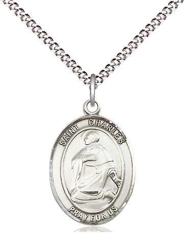 Extel Medium Oval Pewter St. Charles Borromeo Pendant with 18" chain, Made in USA