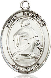 Extel Medium Oval Pewter St. Charles Borromeo Pendant with 18" chain, Made in USA