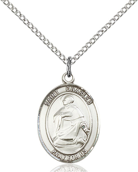 Extel Medium Oval Sterling Silver St. Charles Borromeo Pendant with 18" chain, Made in USA