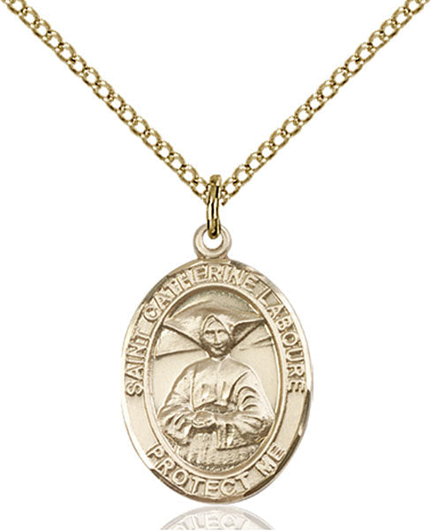 Extel Medium Oval 14Kt Gold Filled St. Catherine Laboure  with 18" chain, Made in USA