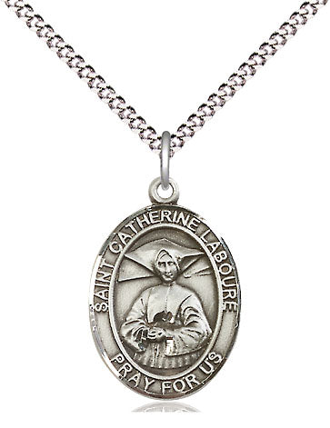Extel Medium Oval Pewter St. Catherine Laboure Pendant with 18" chain, Made in USA