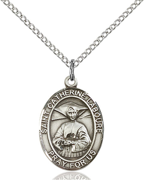 Extel Medium Oval Sterling Silver St. Catherine Laboure Pendant with 18" chain, Made in USA