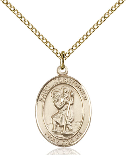 Extel Medium Oval  14kt Gold Filled St. Christopher Pendant with 18" chain, Made in USA