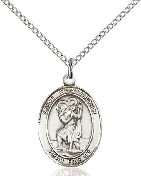 Extel Medium Oval Sterling Silver St. Christopher Pendant with 18" chain, Made in USA