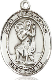 Extel Medium Oval Sterling Silver St. Christopher Pendant with 18" chain, Made in USA