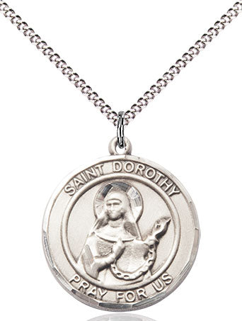 Extel Medium Round Pewter St. Dorothy Medal Pendant Necklace with 18" Chain, Made in USA