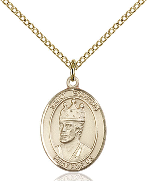 Extel Medium Oval 14Kt Gold Filled St. Edward the Confessor  with 18" chain, Made in USA