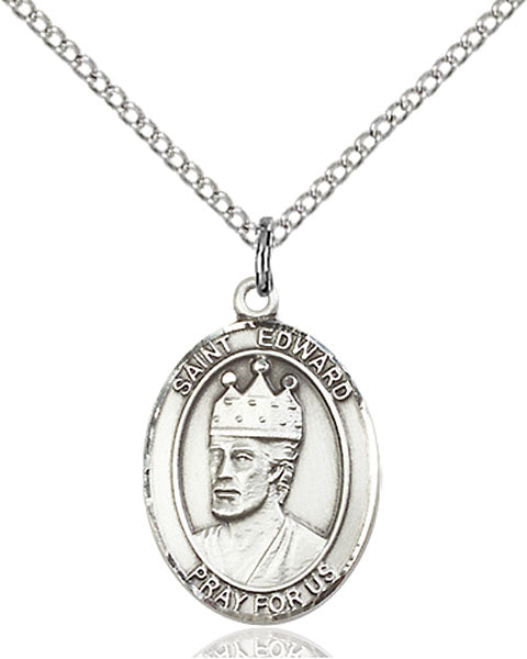 Extel Medium Oval Sterling Silver St. Edward the Confessor Pendant with 18" chain, Made in USA