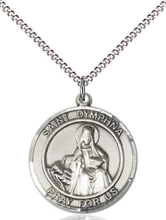 Extel Medium Round Pewter St. Dymphna Medal Pendant Necklace with 18" Chain, Made in USA