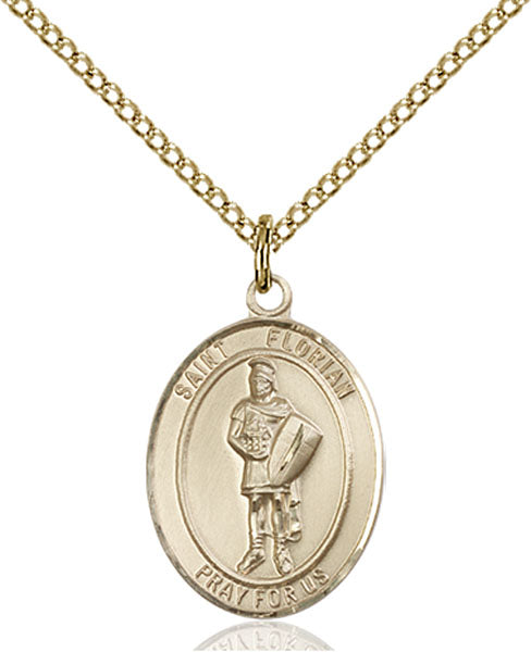 Extel Medium Oval 14Kt Gold Filled St. Florian  with 18" chain, Made in USA