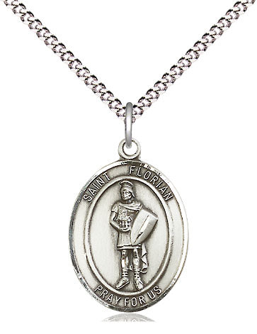 Extel Medium Oval Pewter St. Florian Pendant with 18" chain, Made in USA