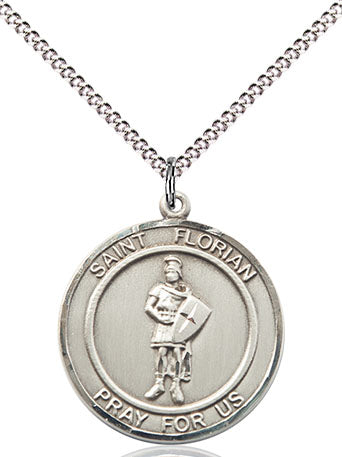 Extel Medium Round Pewter St. Florian Medal Pendant Necklace with 18" Chain, Made in USA