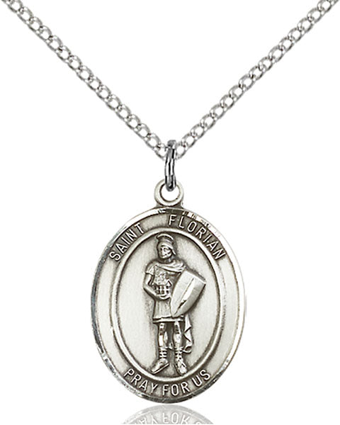 Extel Medium Oval Sterling Silver St. Florian Pendant with 18" chain, Made in USA
